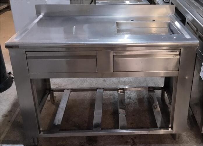 Πόστο Σερβιτόρου 120x70x86Cm Ανοξείδωτο Με Γούρνα & 2 Συρτάρια Μεταχειρισμένο